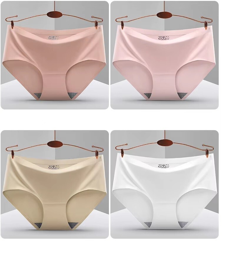 Women Seamless Panties Mid Waist Ladies Knickers Ice Silk Underwear 3/6 Packs