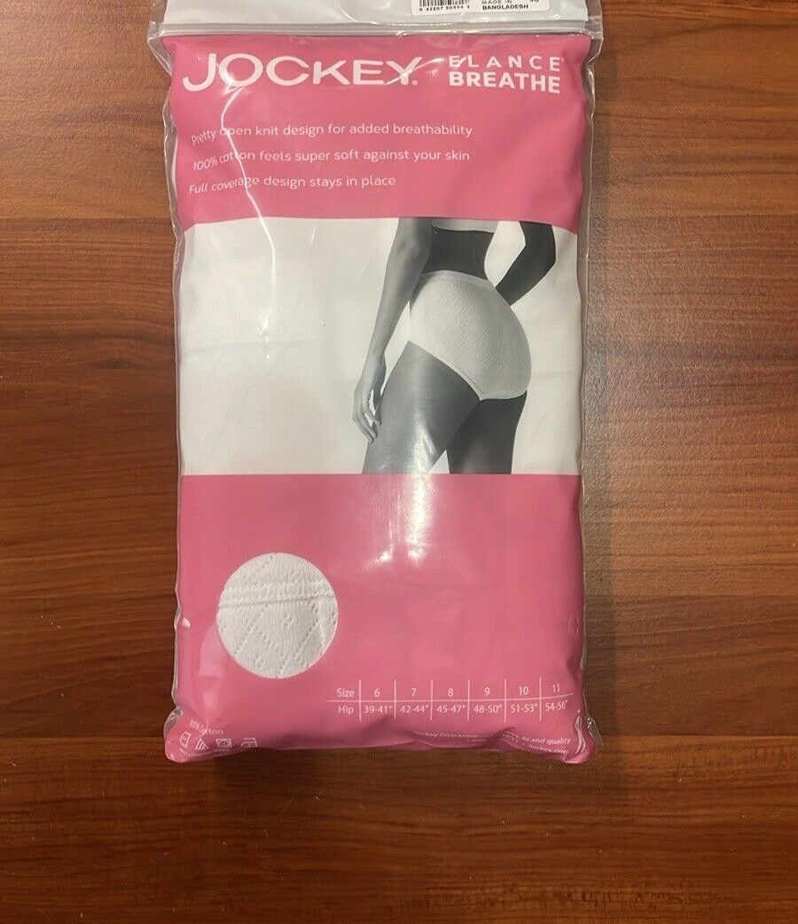 Women’s Breathe Jockey 3-Pack 100% Cotton Brief Panties White Size 9
