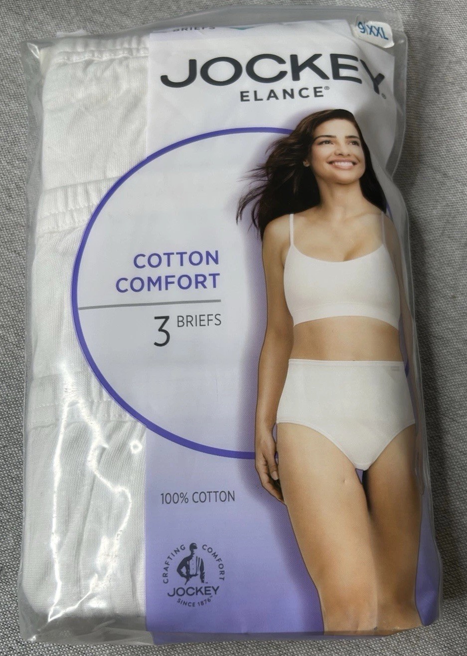 Women’s Jockey Elance Cotton Comfort Briefs 3 Pair White 9/XXL New in Package
