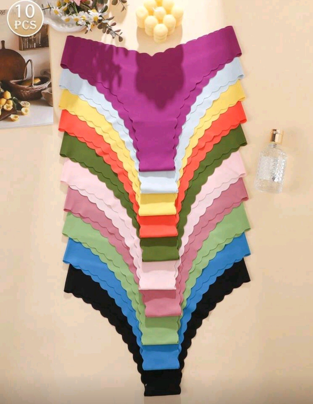 10pcs/Pack Women’s Comfortable Sexy Floral Printed Panties With Wavy Edge