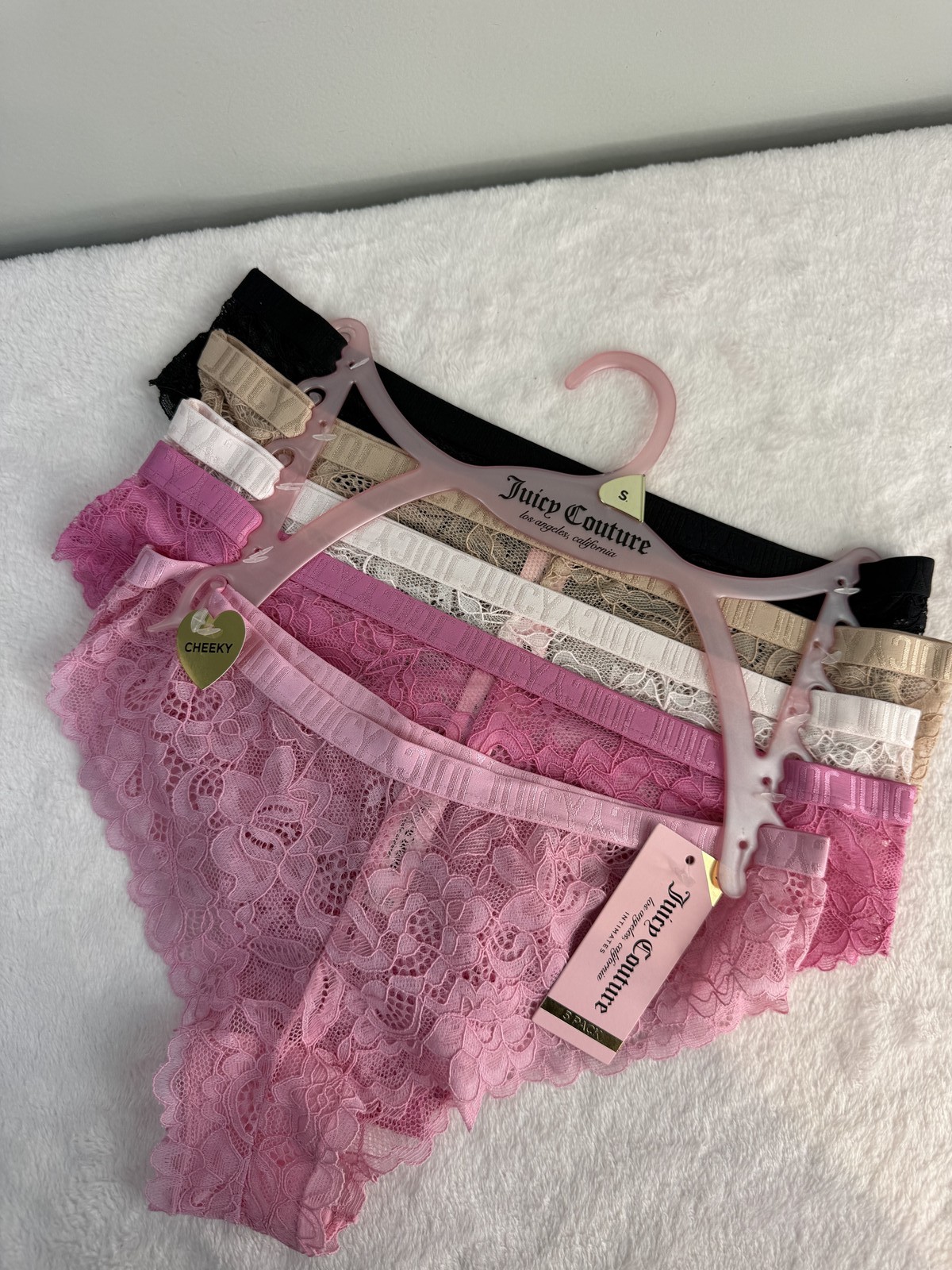 Juicy Couture Intimates 5 Pack Lace Cheeky Panties Size S Black Pink Nude NWT