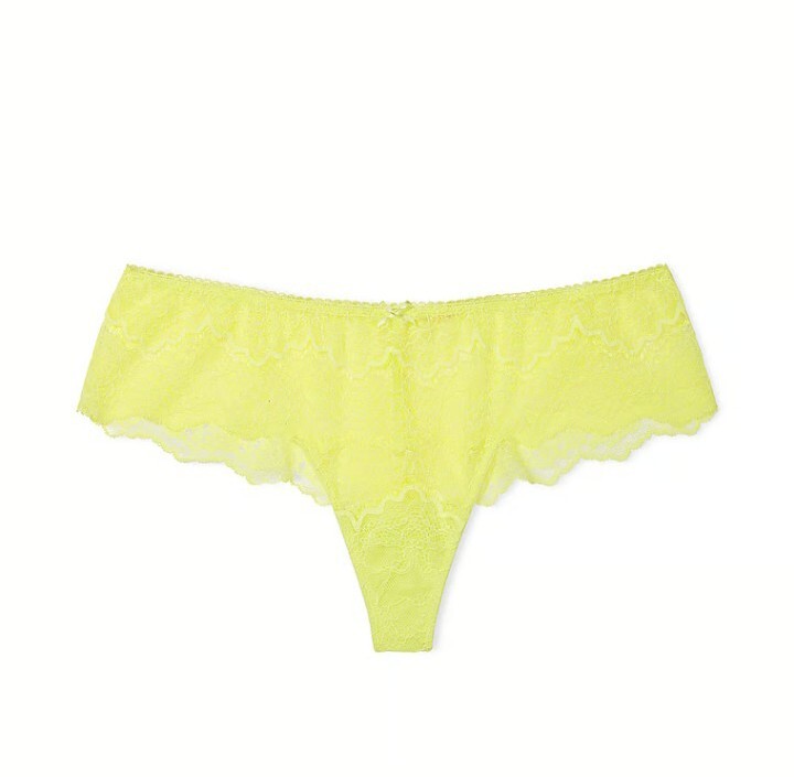 Victoria Secret Dream Angels Floral Lace Hipster Thong Panty (Lemon Citron)-XS