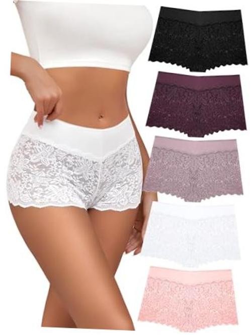 Lace Boyshort Sexy Underwear Womens Panties Cheeky Medium A-multicolor(5 Pack)