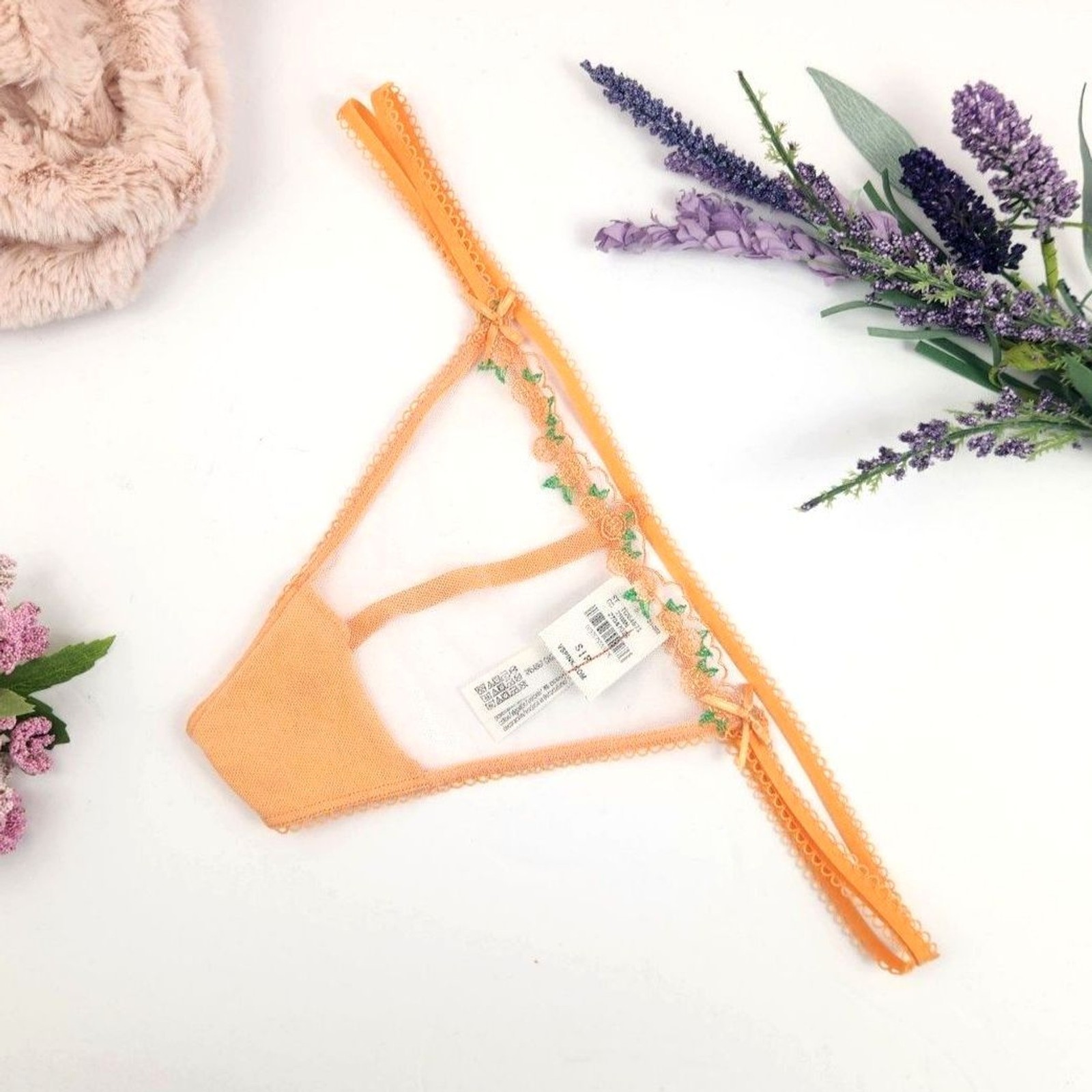 SMALL {Victoria’s Secret} Orange Embroidery Mesh Thong