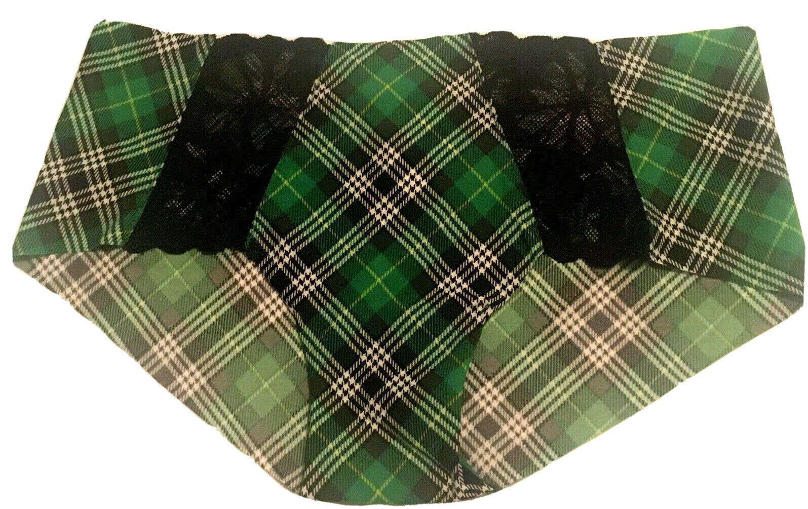 Victoria Secret Green Tartan Plaid Hipster Panty Size S Sexy Black Lace Insets
