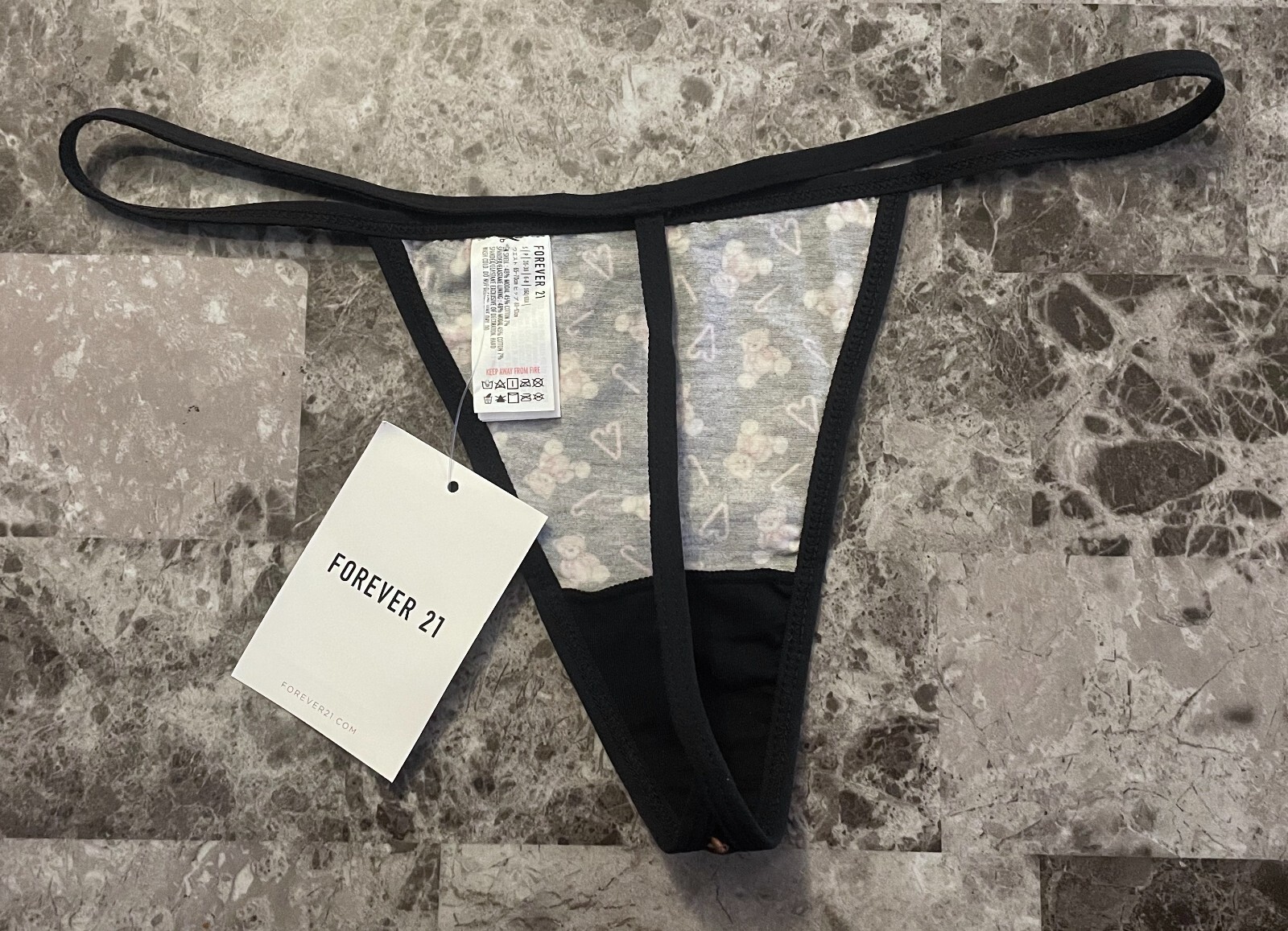 NWT FOREVER 21 TEDDY BEAR CANDY CANE HEART MODAL COTTON SPANDEX V STRING PANTIES