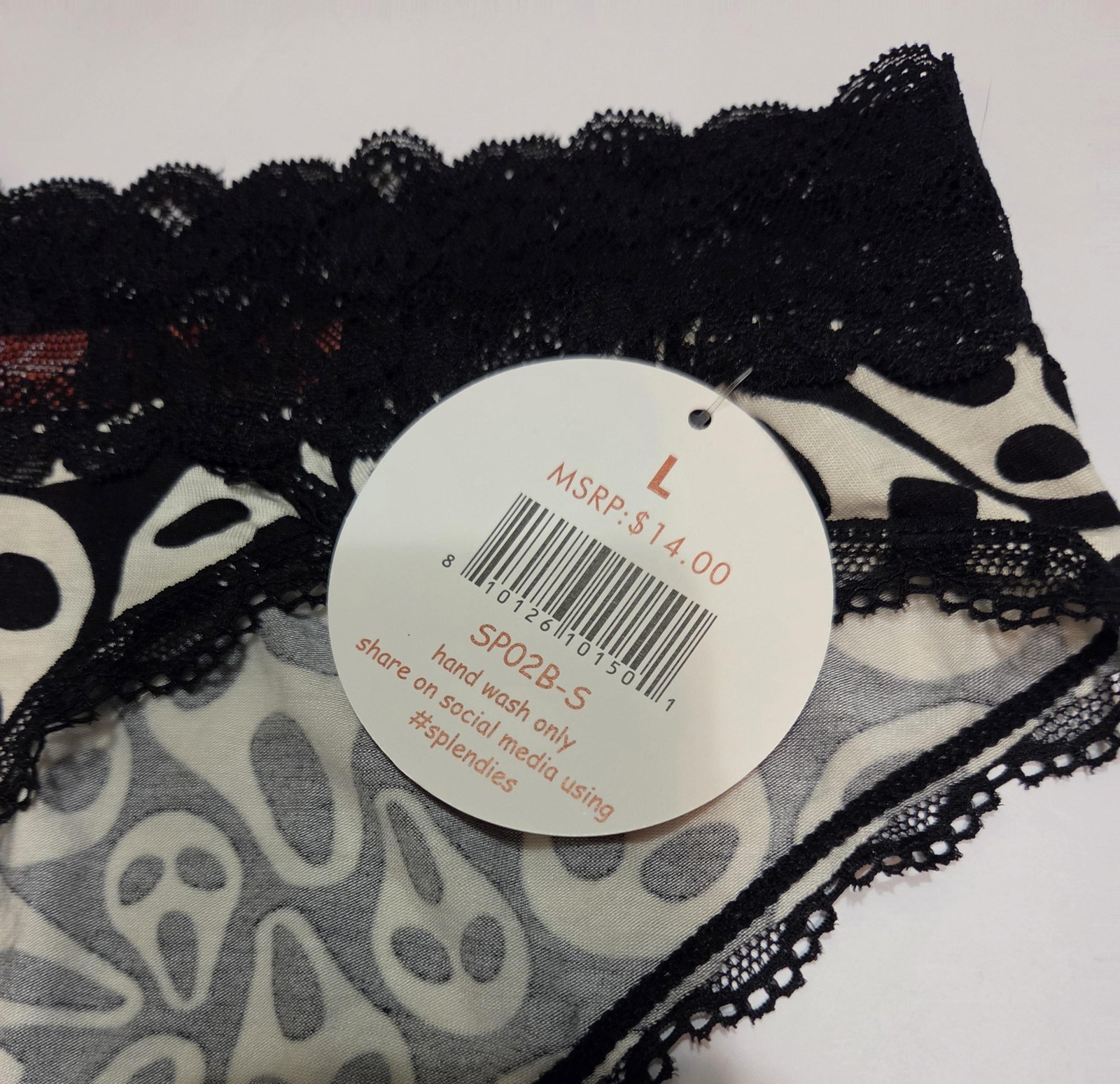 Splendies Panties Womens Large Black Ghost Print Lace Bikini Briefs Halloween