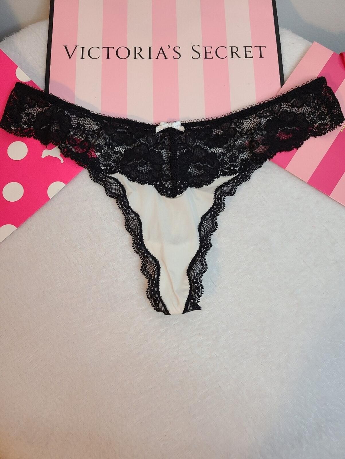 VTG VS Dream Angels Silky Nylon & Lace Classic Cut Thong Panty Size Lg