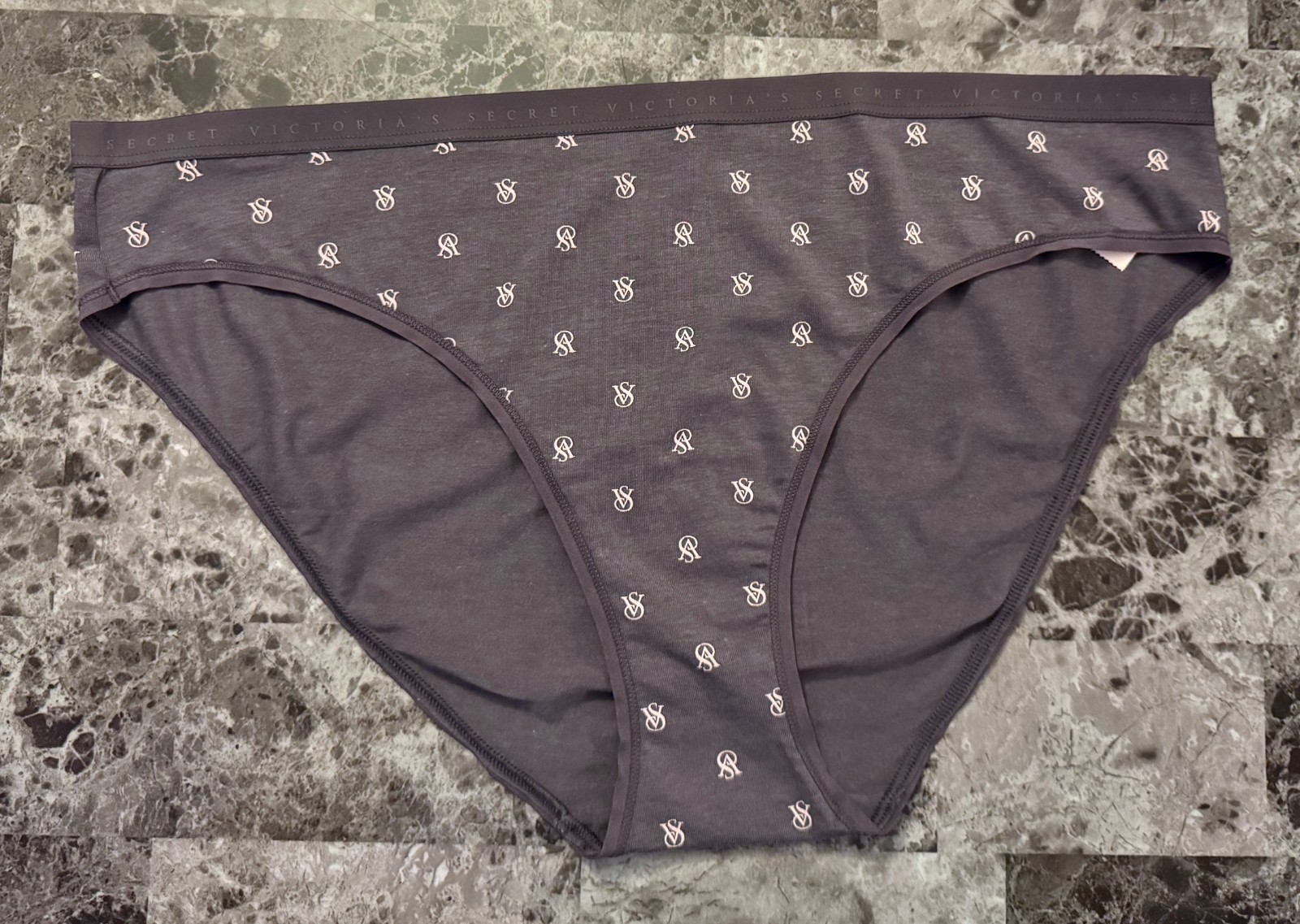 VICTORIA’S SECRET XXL PINK GRAY MONOGRAM LOGO LIGHTWEIGHT BAND BIKINI PANTIES
