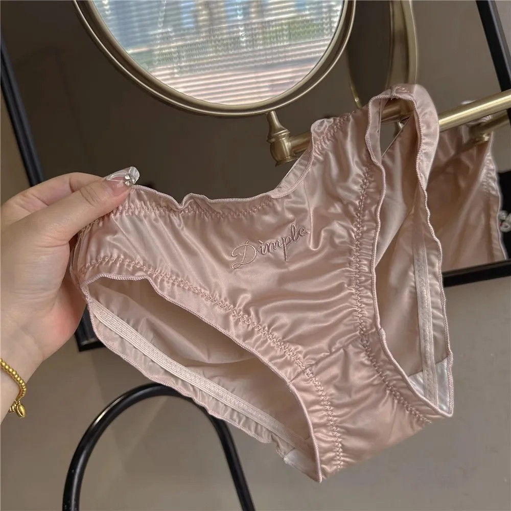 Satin Panties Low Rise Letter Print Soft Breathable Comfortable Women Underwear
