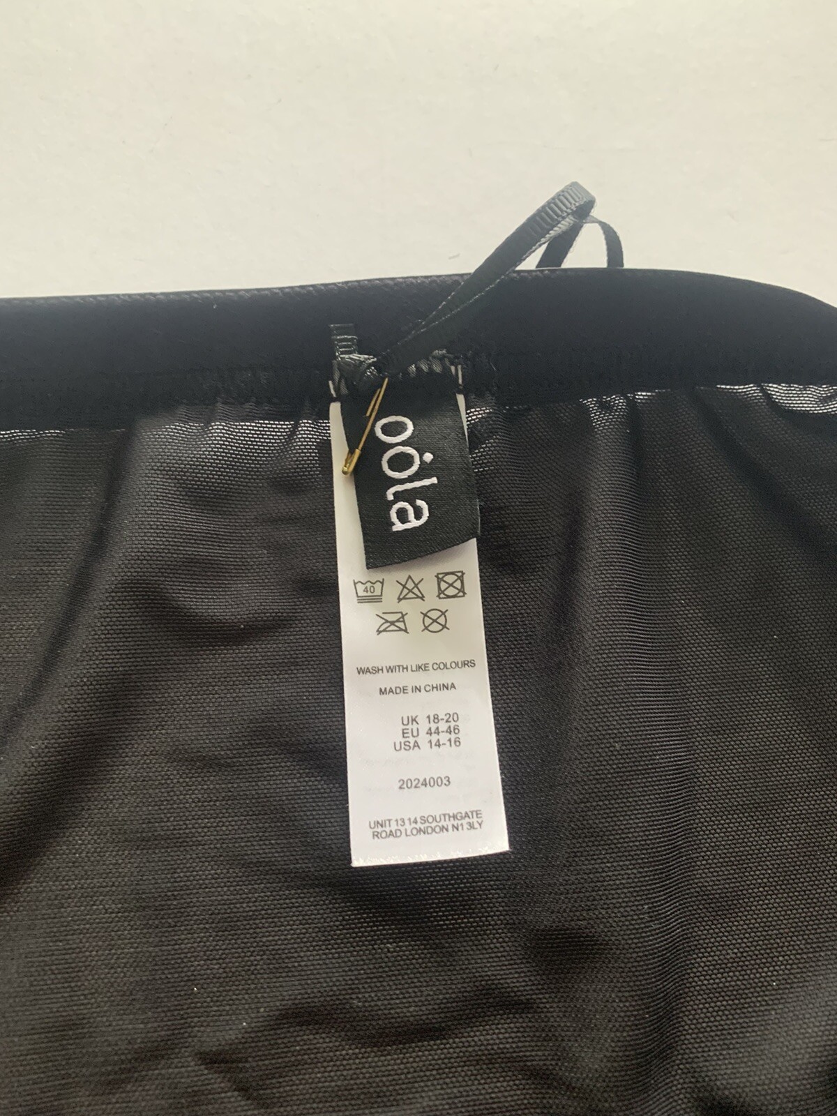 Oola Lace & Logo Bikini Brief 18-20 Black Mesh Rose Gold Hardware RRP £22 BNWT