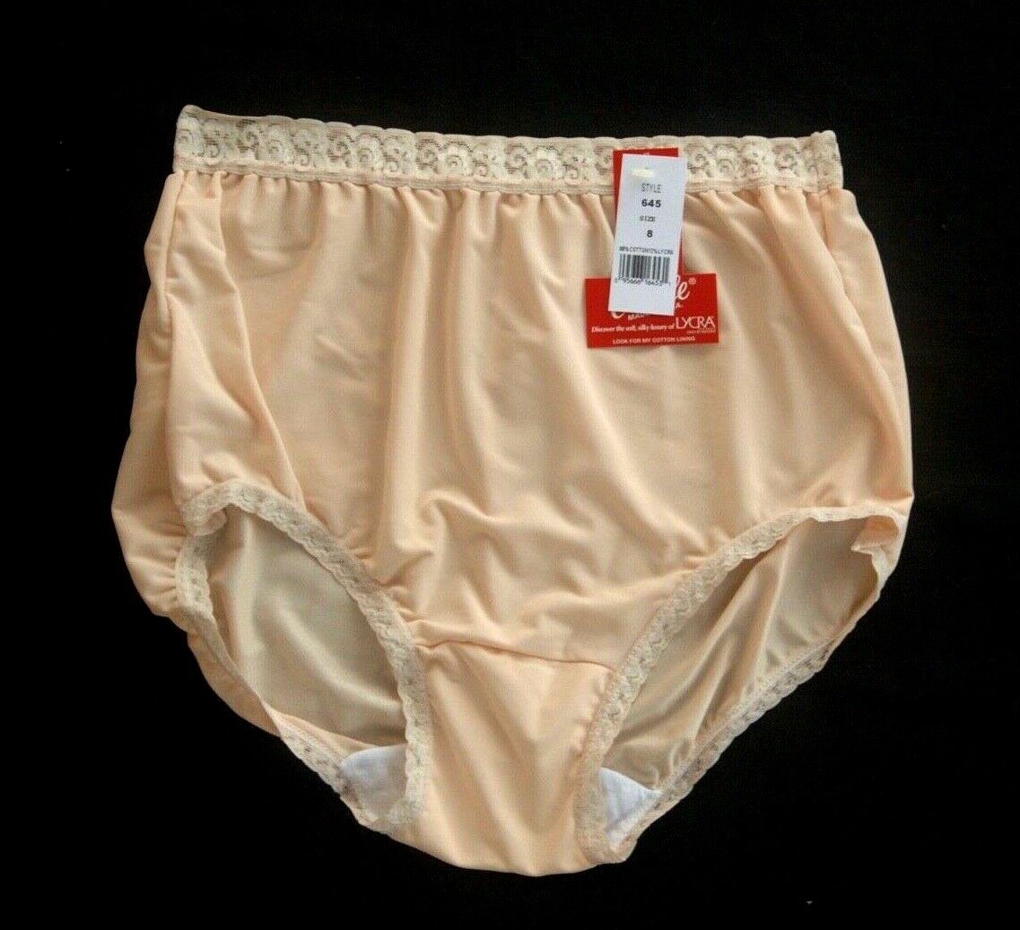Carole Cotton/Lycra Spandex Lace Trim Full-Cut Blush Brief Size 8/XL