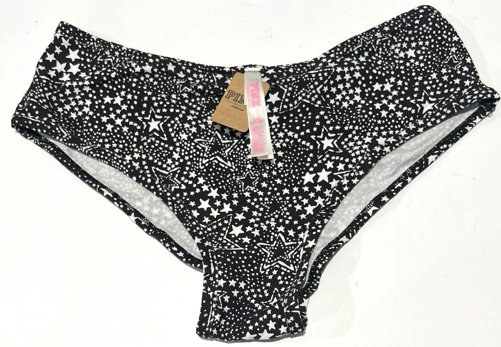NWT Victorias Secret PINK Black & White Stars Cheekster Panties Size Large