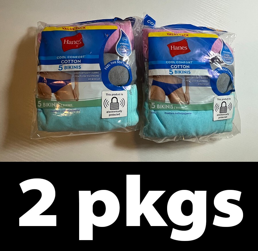 2 Pkgs (10ct) Hanes Womens Cool Comfort Cotton Bikinis, Assorted Size 6/M