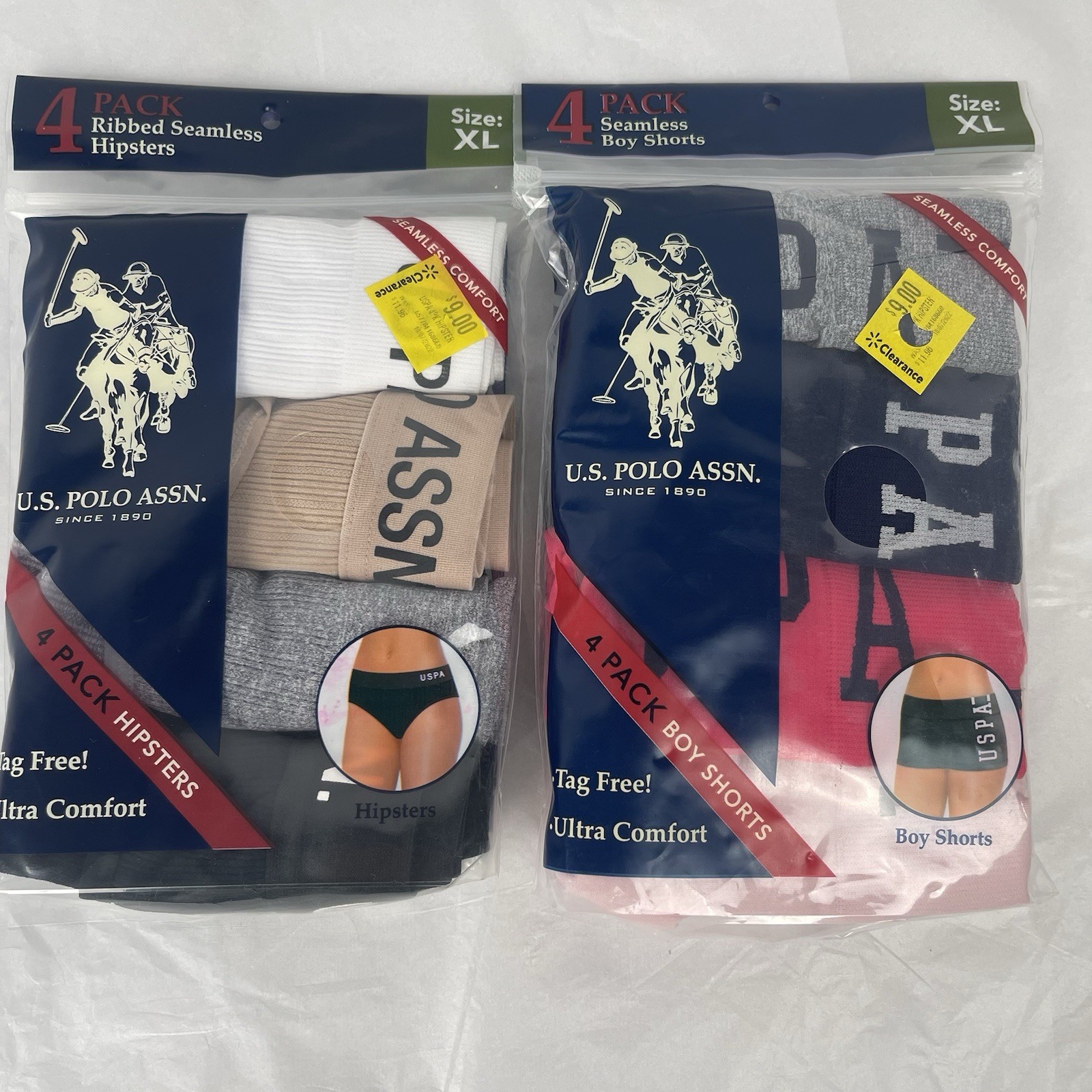 Lot Of 2 Pack U.S. Polo Assn. Ribbed Hipsters + Boy Shorts Womens Assort Size XL