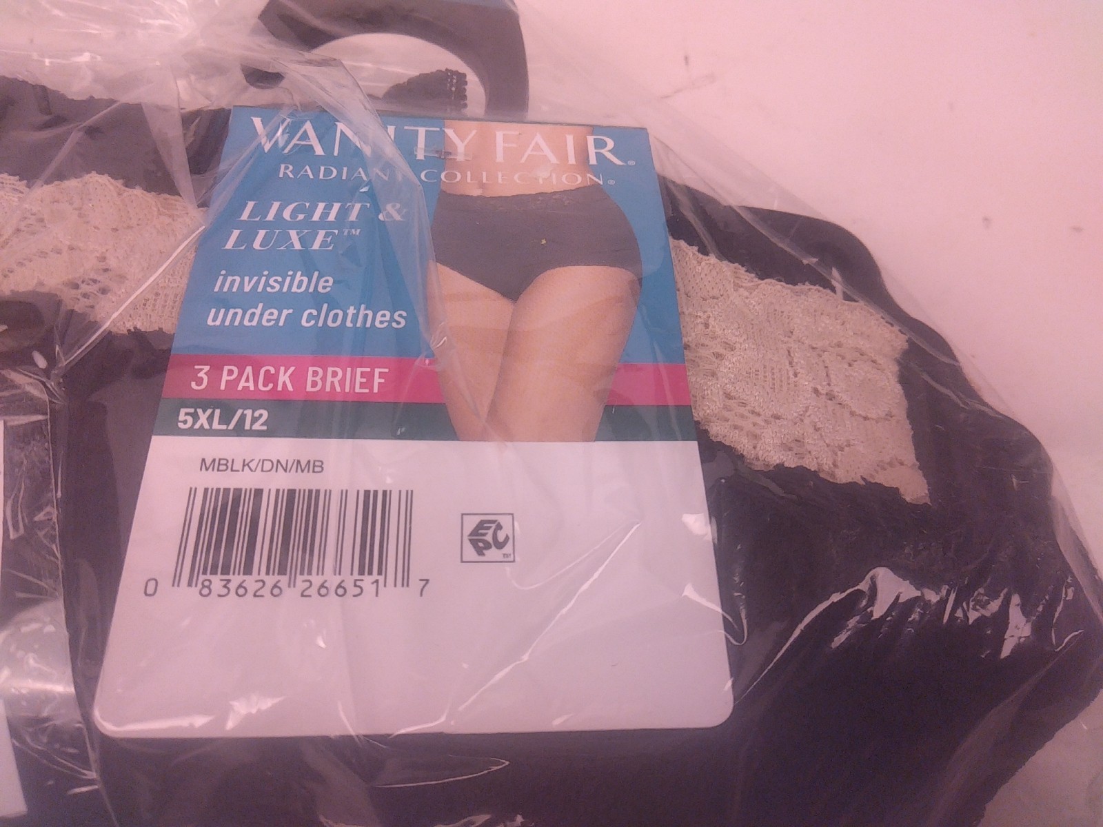 Vanity Fair Black/Beige Light & Luxe 3 Pack Briefs Size 5X- New. (66)