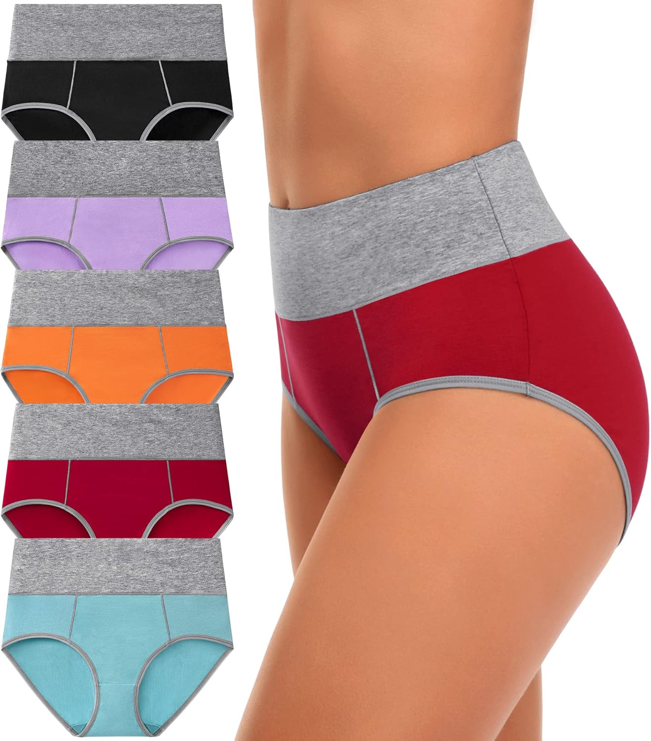 High Waisted Underwear for Women Cotton No Muffin Top Full Coverage Briefs Soft