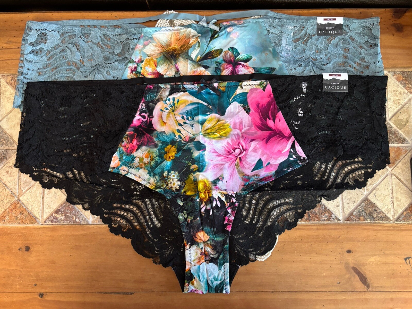NEW Lot/2 Lane Bryant/Cacique 26/28 Black Floral/Tourmaline Fall Cheeky Panties