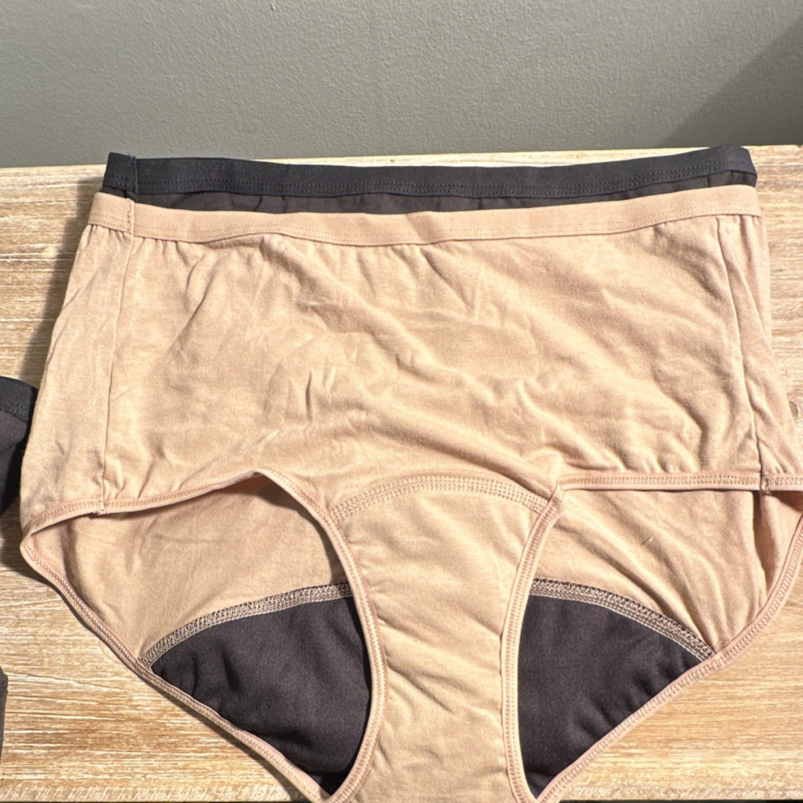Hanes Comfort Period Brief Panties 3 8/XL Black Beige 3 Pack Women