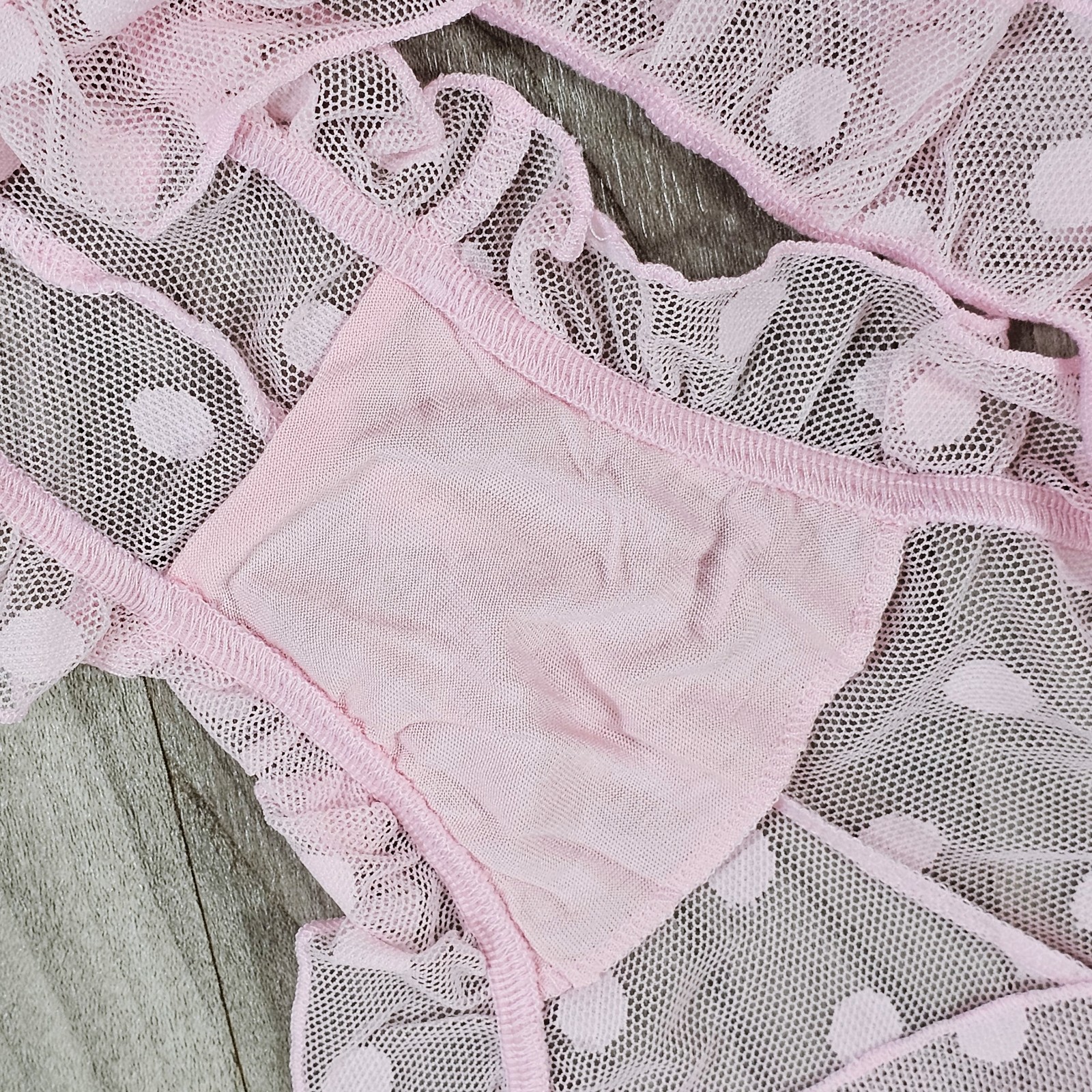 Secrets In Lace Pink Polka Dot Sheer Ruffle Panties Coquette Girl Size L