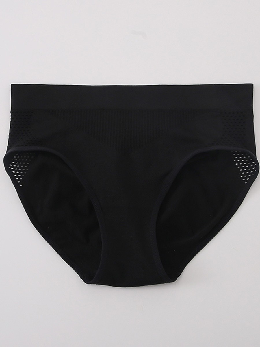 Hollow-out Panties Seamless Triangle Medium Stretch Solid Color Pattern