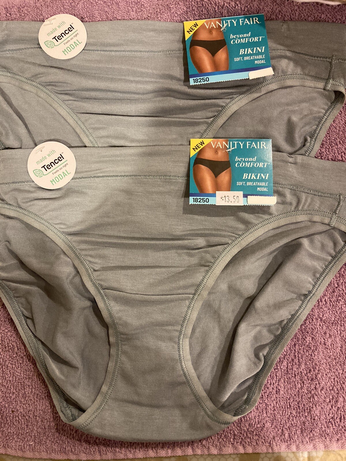 2 PAIRS Vanity Fair 18250 Elevated Modal Bikini Panty 5,6,7,8 Soft Jade / Blue