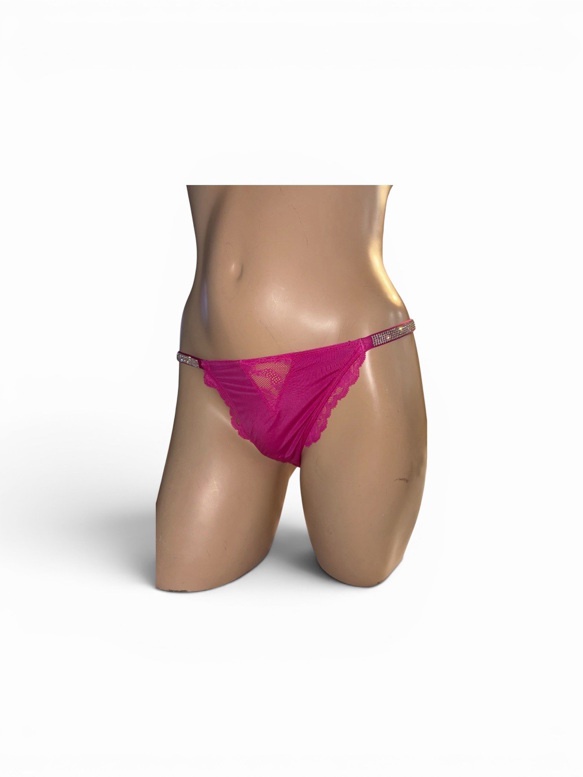 Victoria’s Secret Luxe Panty Cheeky Lace Pink Medium Shine Strap Embellish New