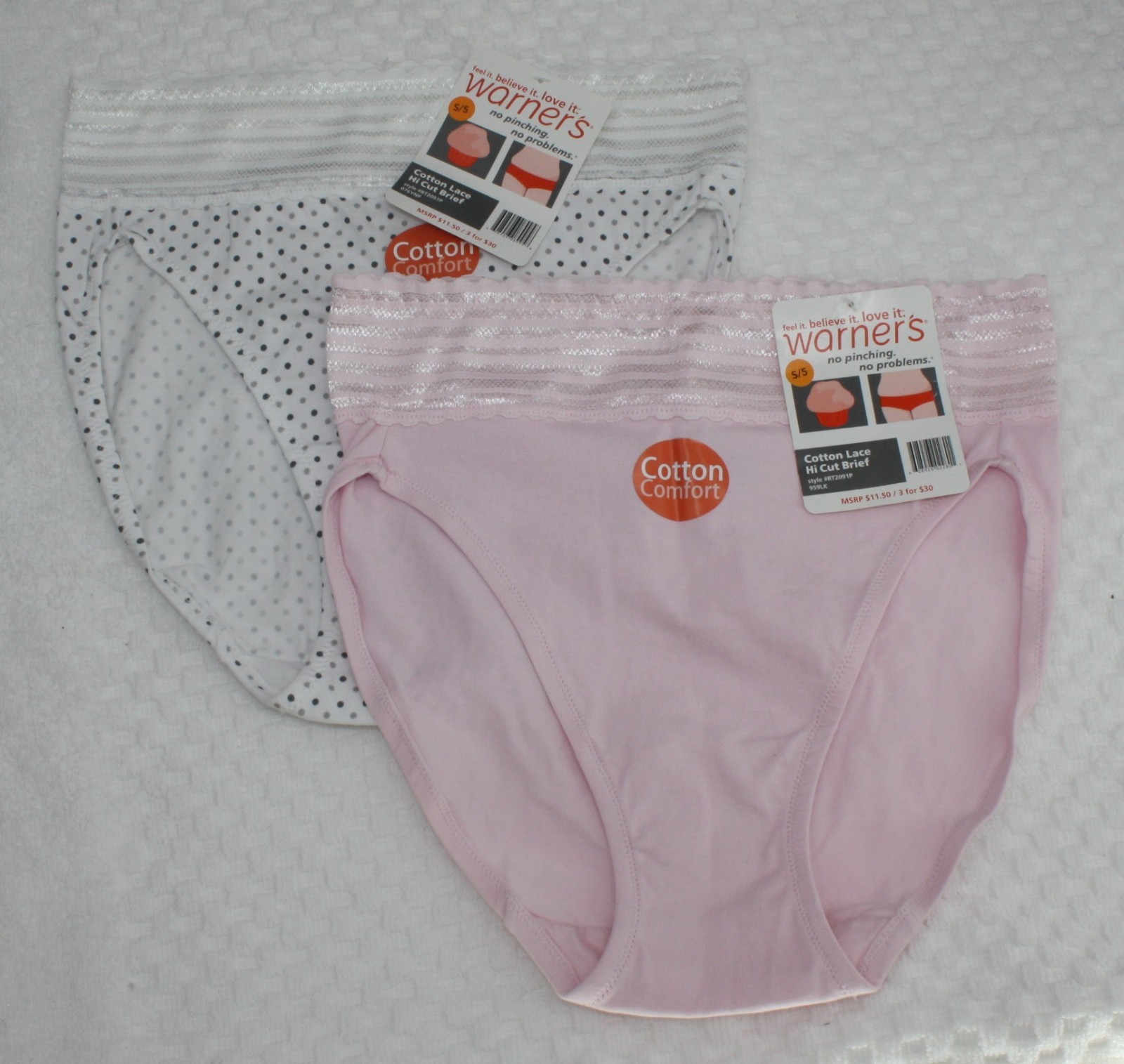 New set of 2 WARNER’S no pinching problem COTTON HI CUT PINK WHITE DOTS 5/SMALL