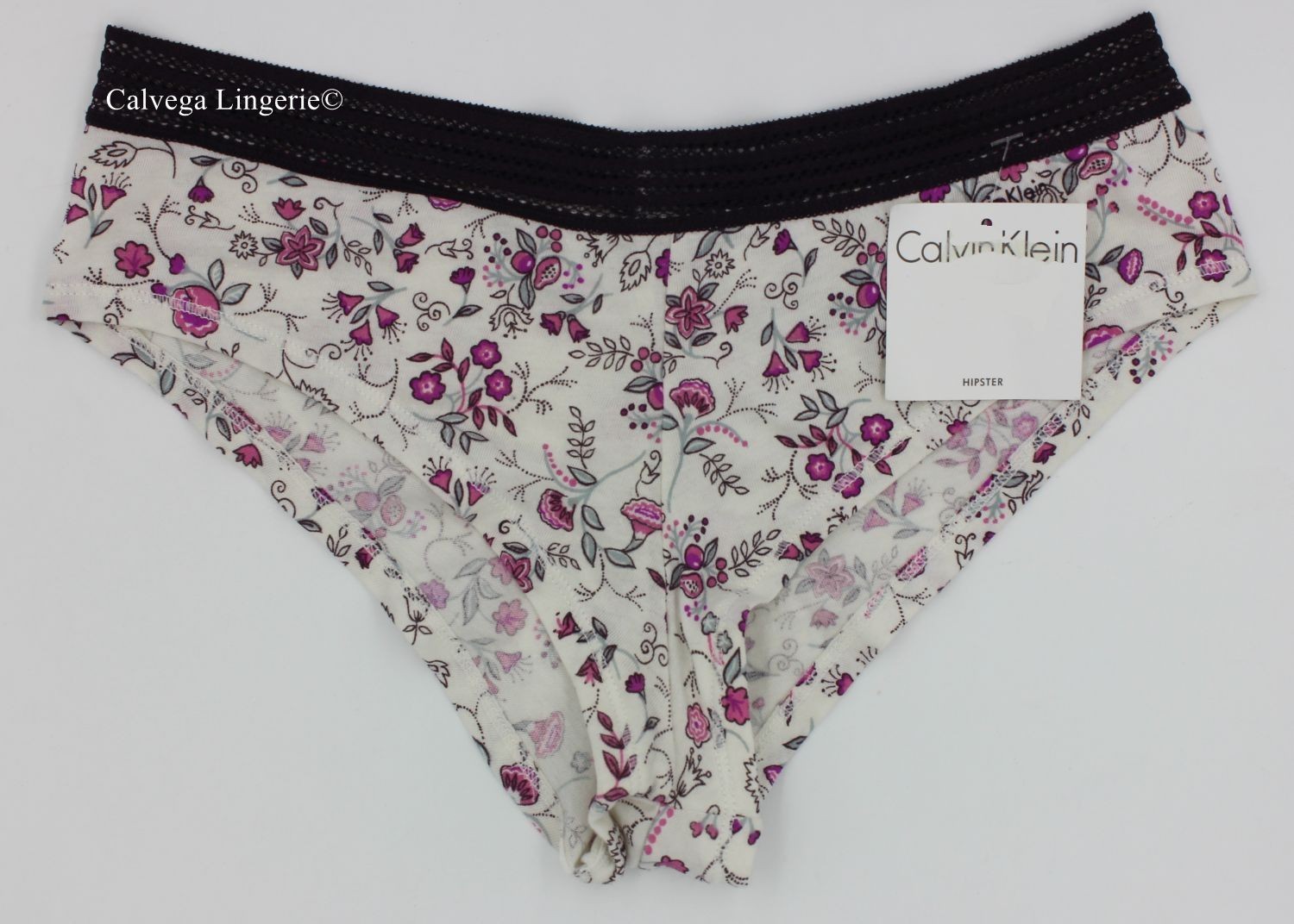 NWT Calvin Klein D3382 “Garden” Cotton w/Lace Low-Rise Hipster Ivory Burgundy S