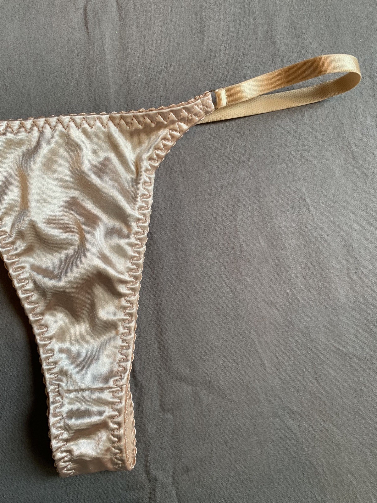 New Sexy Beige Satin Thong Panties Solid L String