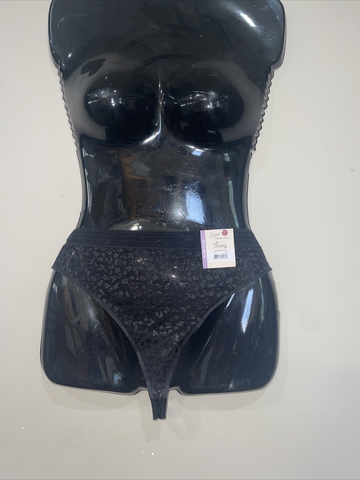 NWT Secret Treasures Thong Panty Black Lace Womens XL Sissy Feminine Romantic