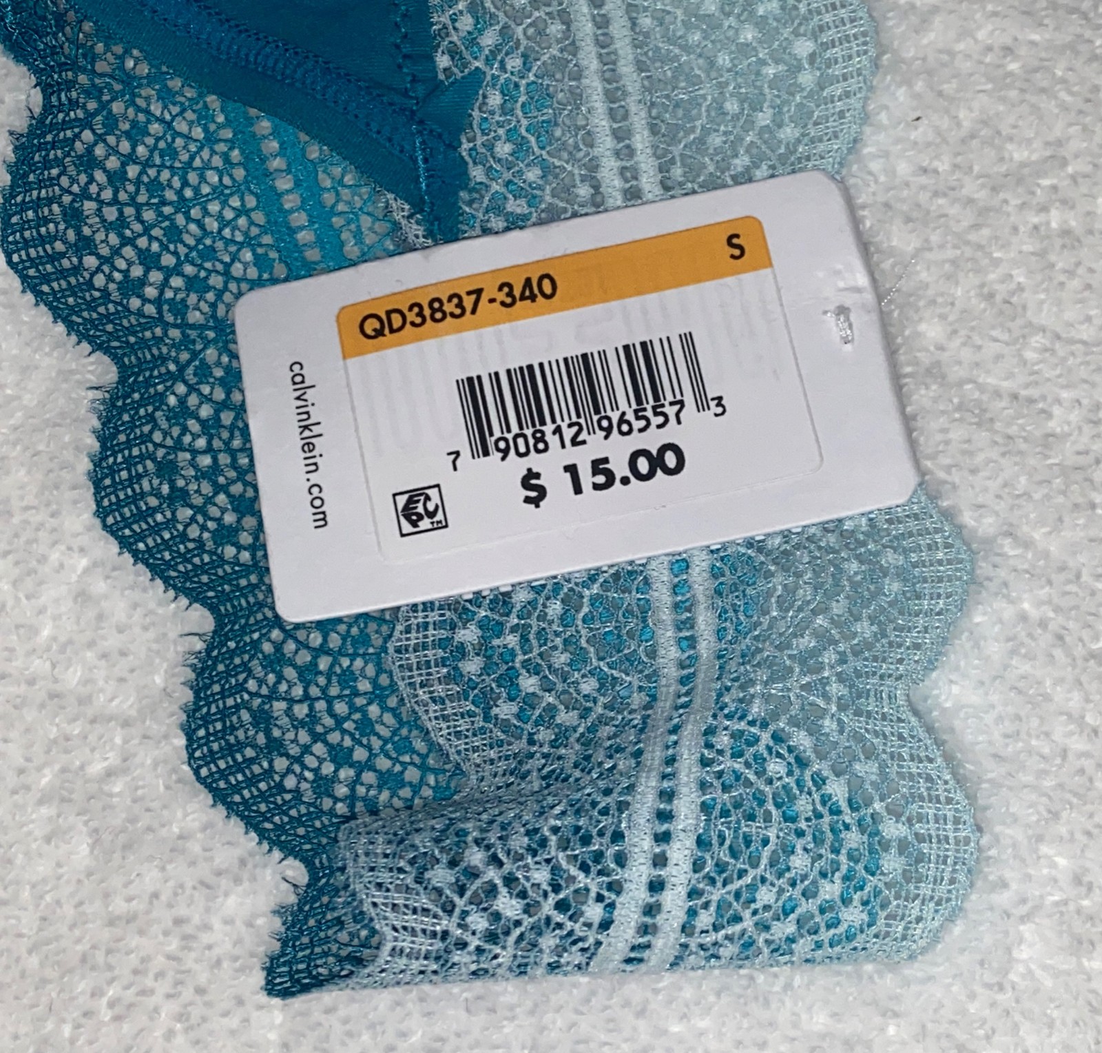 CALVIN KLEIN Micro Lace Waist Tapestry Teal Blue Thong Panty Womens Sz S 5 M 6
