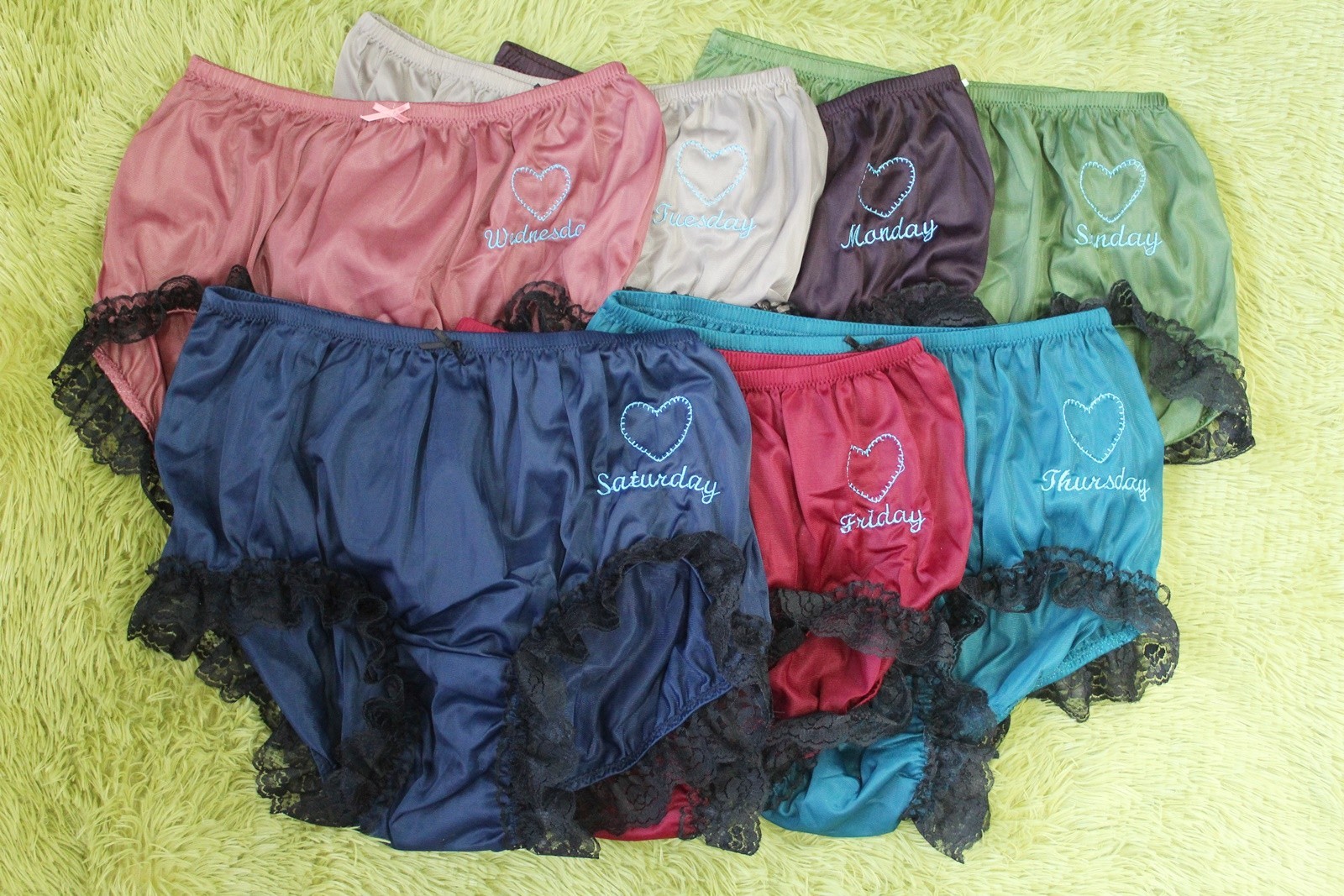 #A295 VTG Style 2XL/ElasticW.24-42″ 7PCS 7Day Nylon Full Brief Panties Underwear