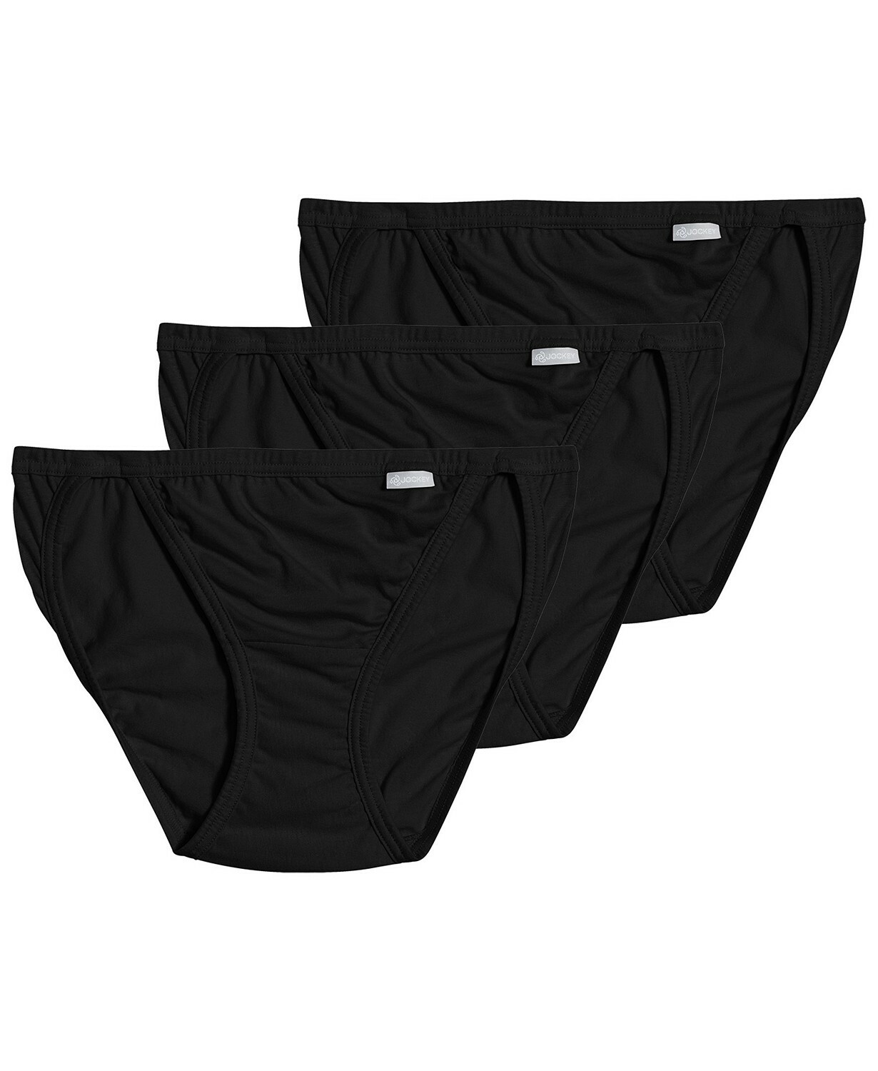 Women Jockey Panty Underwear 3-Pack String Bikinis / Black 100% Cotton Comfort