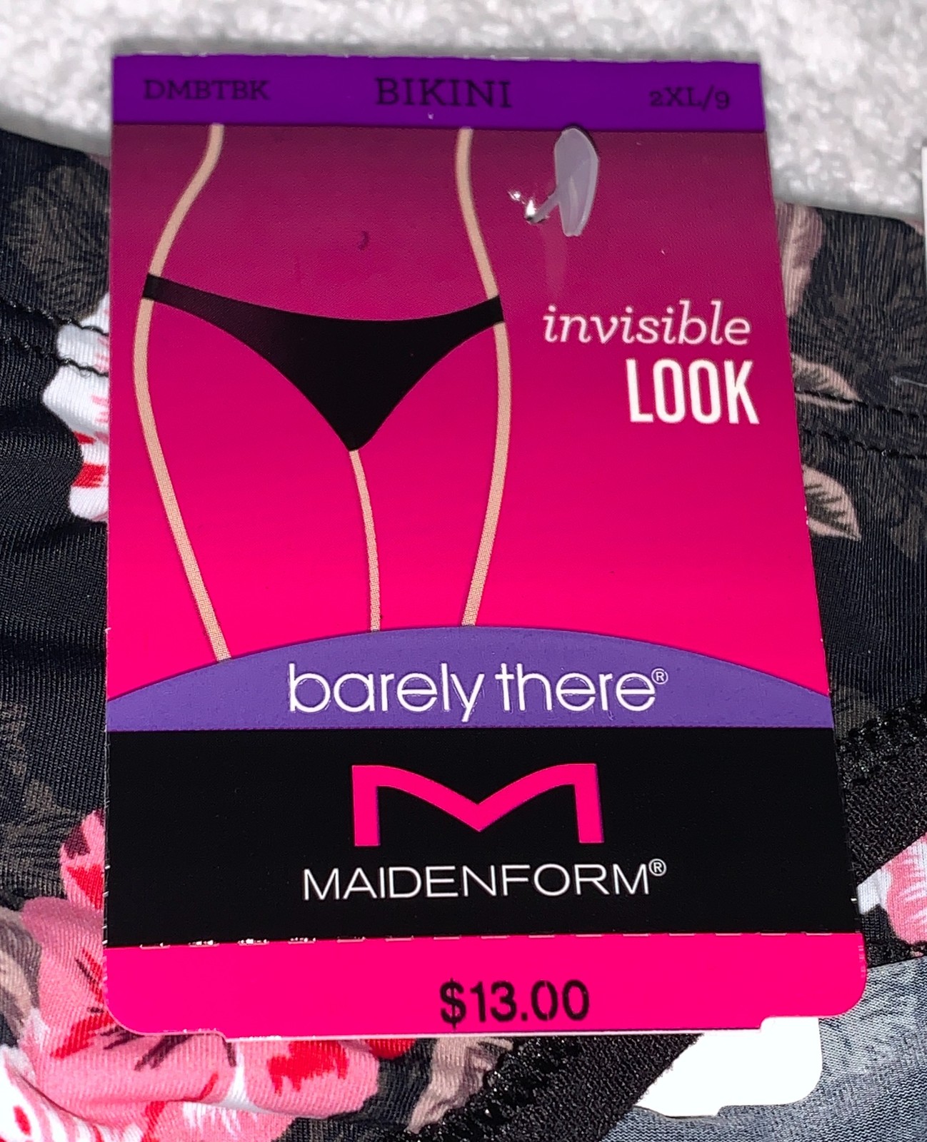 MAIDENFORM Barely There Black Floral Invisible Bikini Panty Womens M XL 8 2XL 9