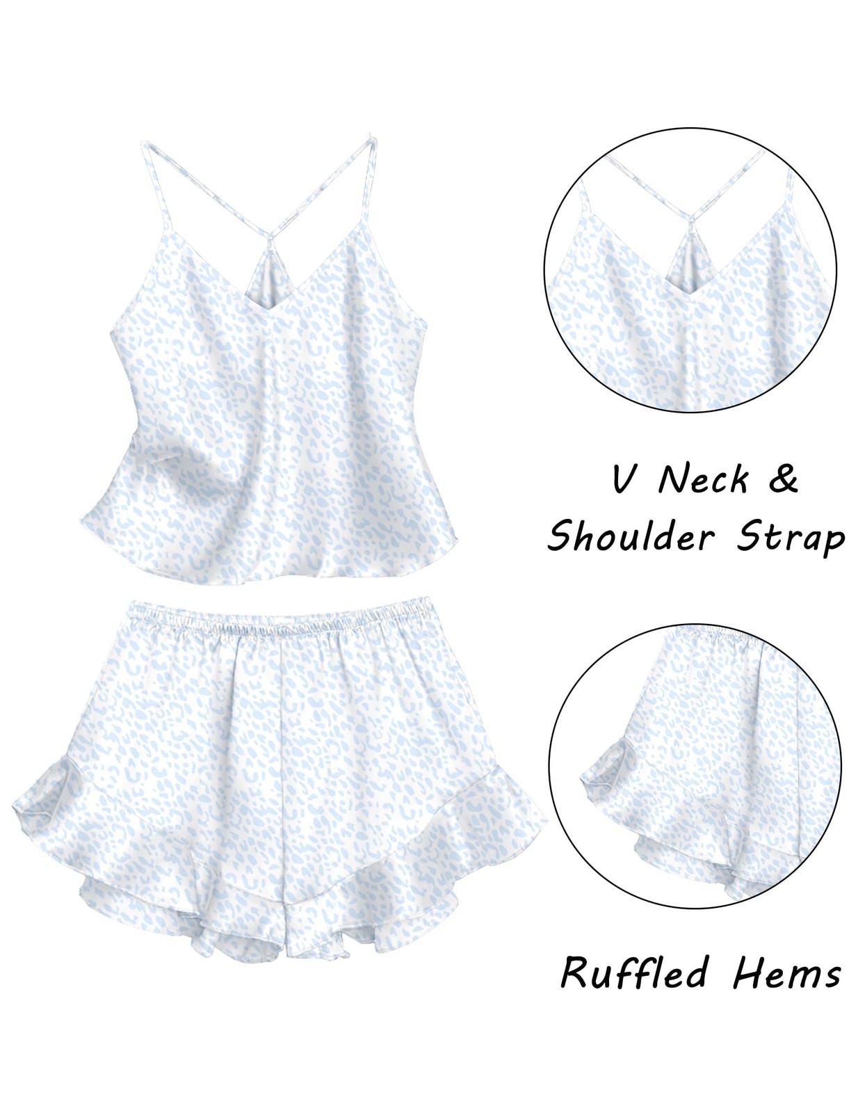 Ekouaer Satin Pajama Set for Women 2 Piece Camisole Top Medium, Blue Leopard