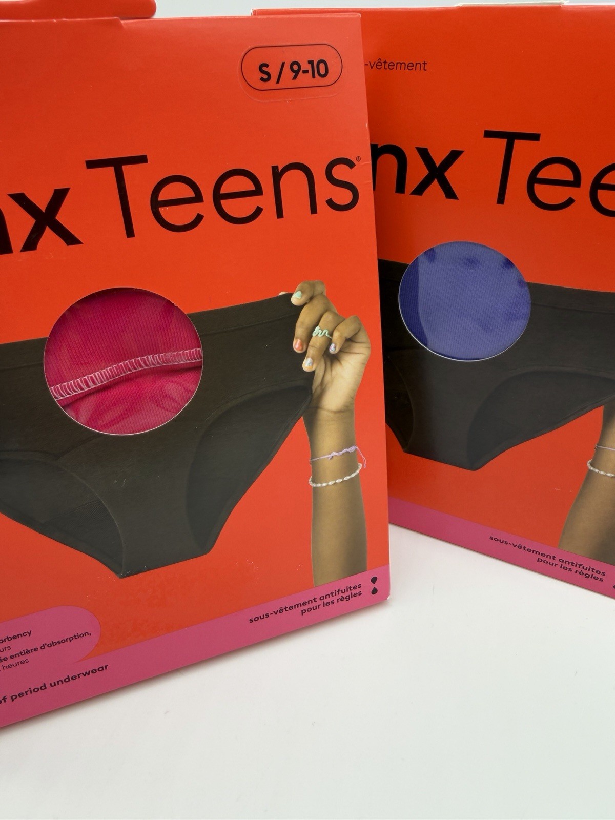 2 Pack THINX Teens Period Brief Underwear Sz S / 9-10 Super Absorbency Pink Blue