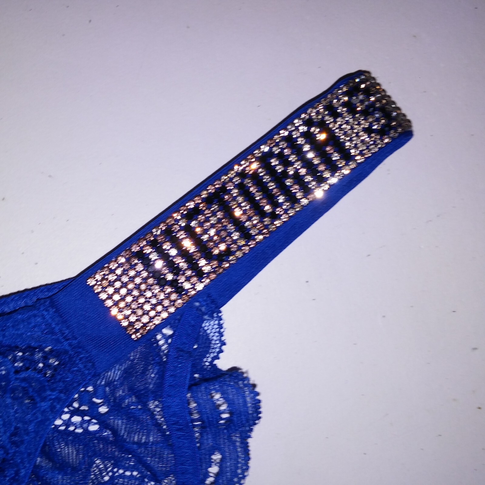 Victoria Secret Panty Bikini Large Shine Strap Blue Logo Rhinestone Bling New