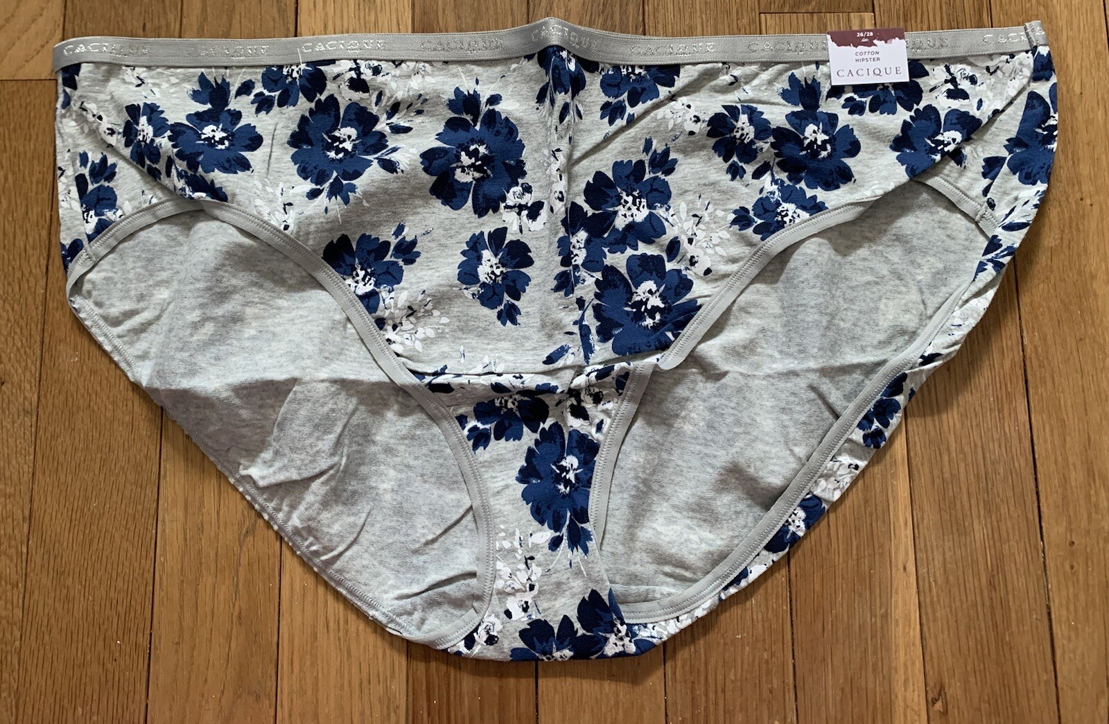 Plus Size 26/28 Lane Bryant Cacique Hipster Cotton Panty Gray Navy Blue Flower