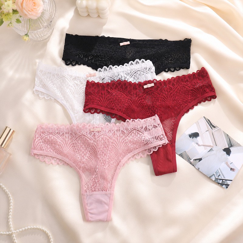 4 Pack Lot Sexy Womens Lace Panties Thongs See Through Ladies Underwear Lingerie