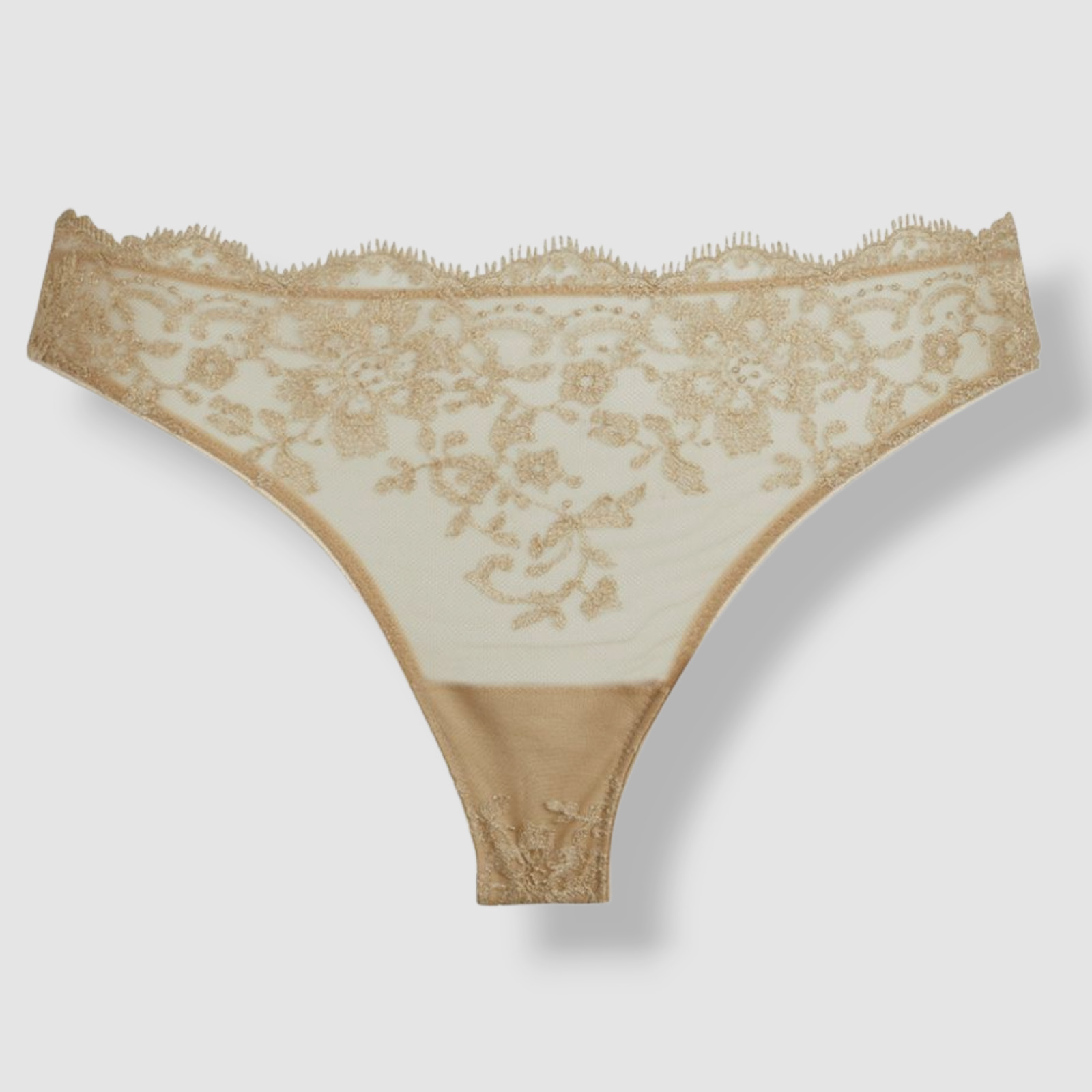 $195 I.D Sarrieri Women’s Gold Floral Lace Brazillian Briefs Size L