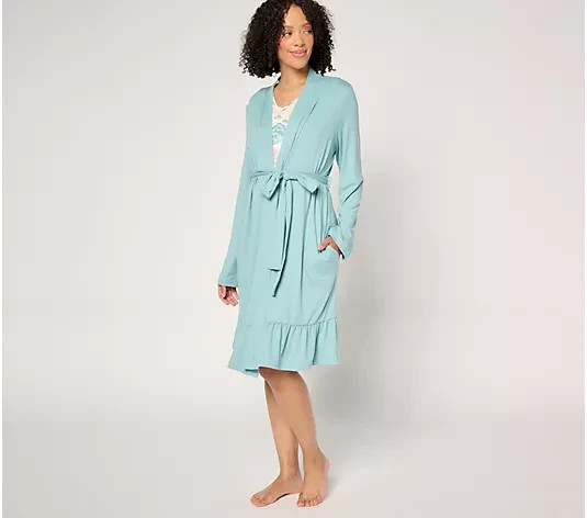 Berkshire Homewear Silky Smooth Chemise & Robe Set-Pink/Teal-Large-NEW-A677431
