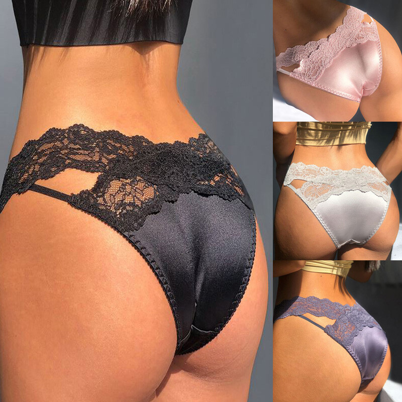 1/5 Pack Lot Women Satin Panties Vintage Lace Thong G-string Underwear Lingeries