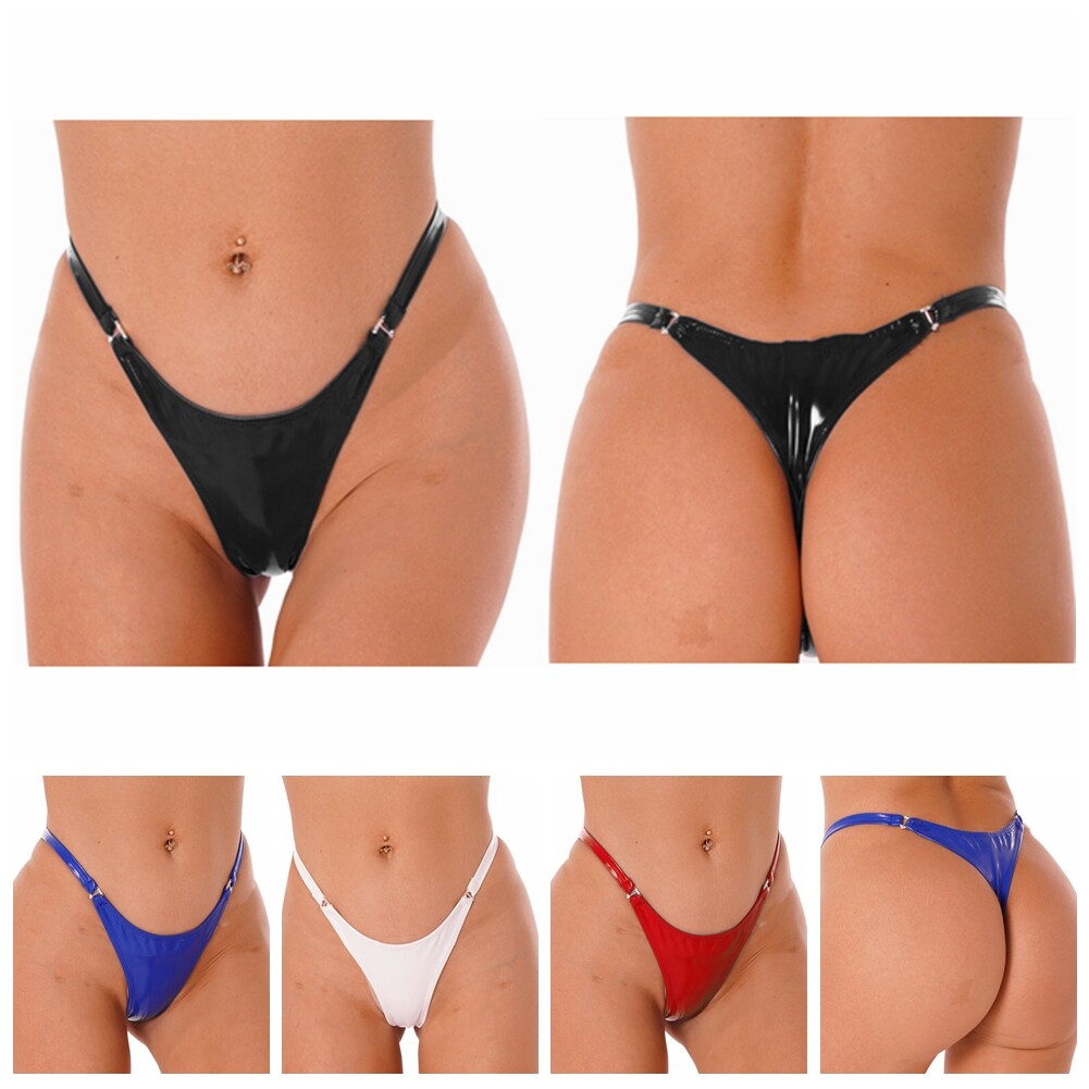 US Womens Wetlook PVC Leather Thongs Low Rise Briefs Panties Lingerie T-Back