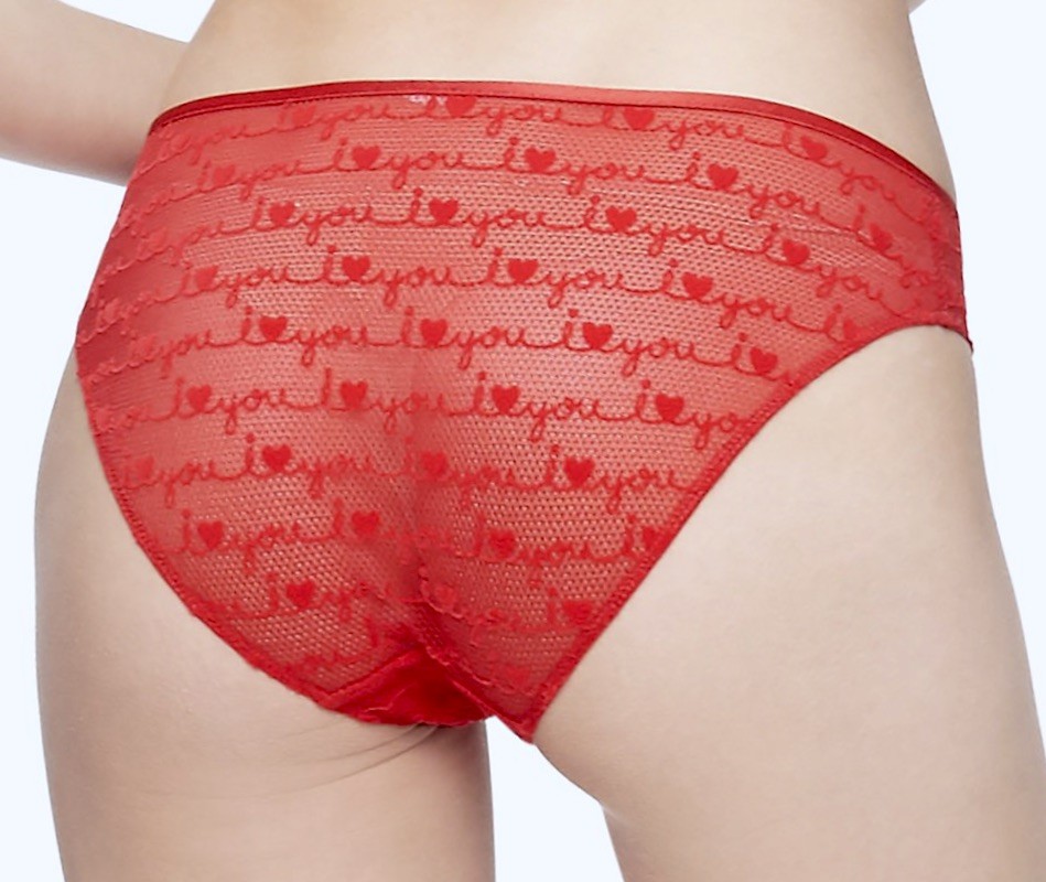 CALVIN KLEIN I Heart You Script Red Sheer Mesh Bikini Panty Womens S 5 M 6 L 7