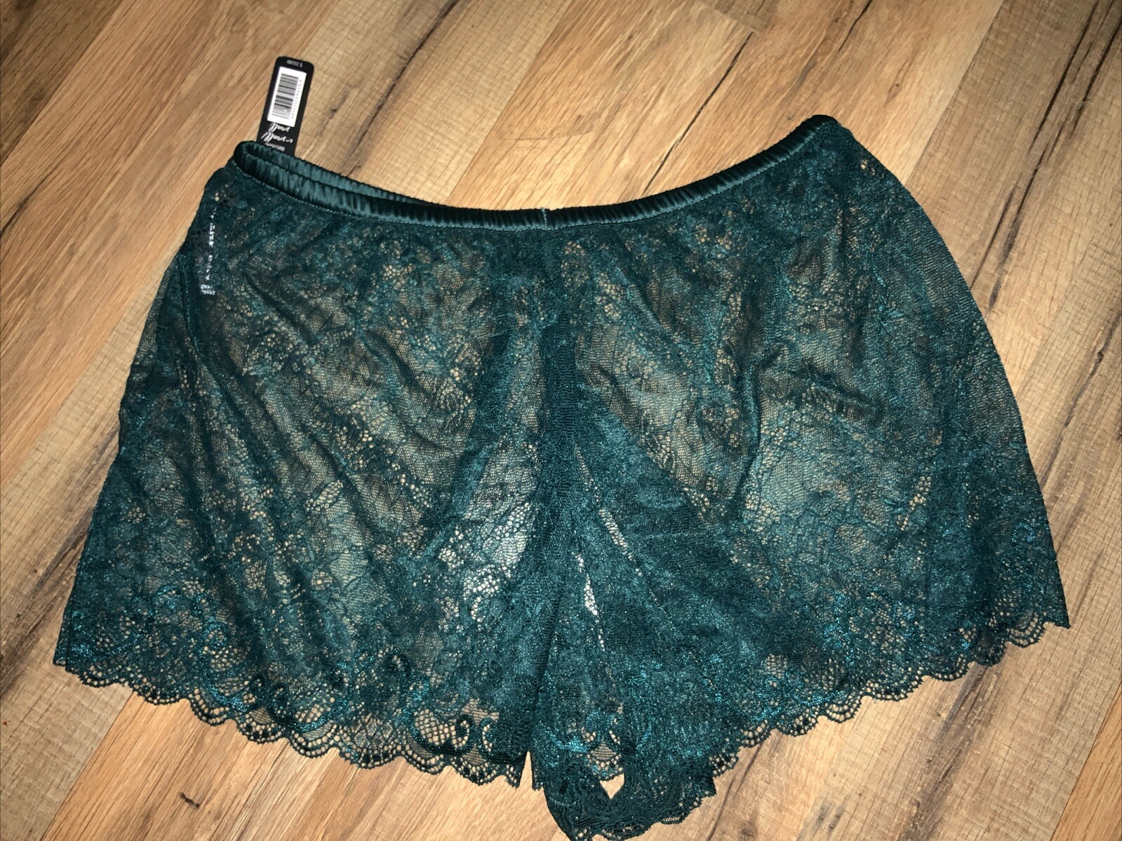 BootayBag Dark Peacock Green floral lace boyshort panty NWT $33 XS/S