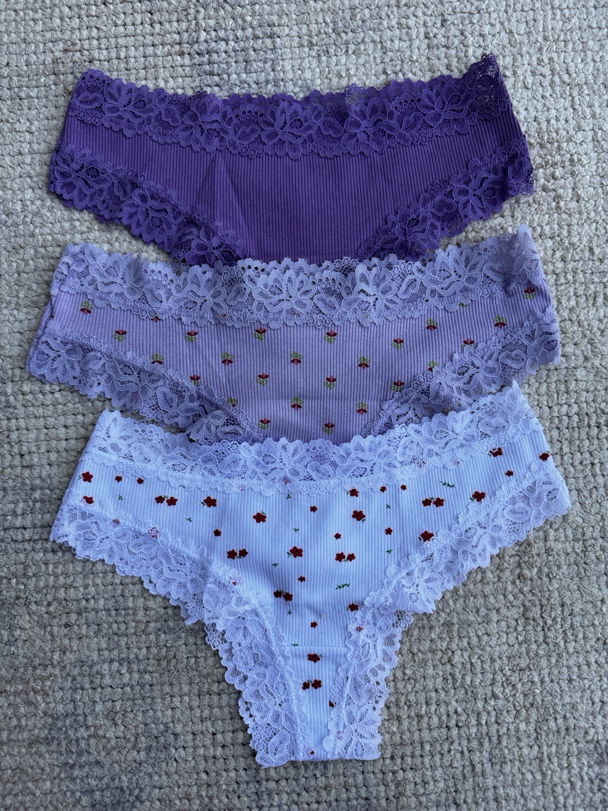 Women Cotton Bikini Panties Lot of 3 Lace Floral Low Rise Size S Underwear New⁠