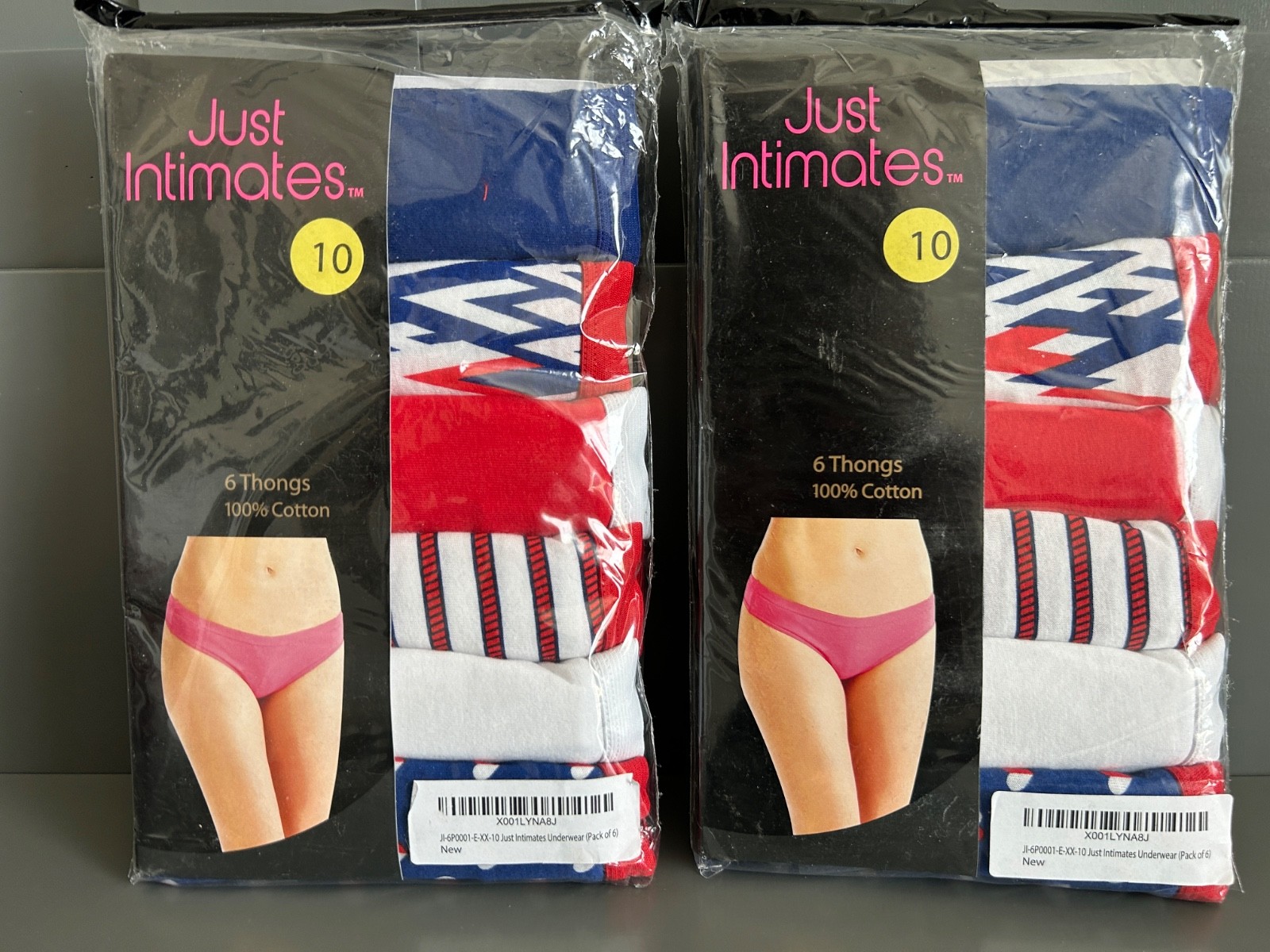 Just Intimates 100% Cotton thong 6 pk Size 10 XL Red White Blue 4th of July USA