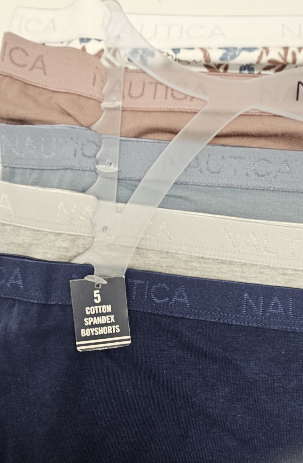 NAUTICA 5 Pack Women’s M L XL Cotton Logo Boy Shorts Navy Blue White Gray Brown