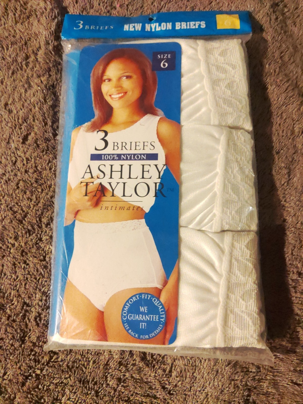 NEW OLD STOCK SEALED 3 Vintage Ashley Taylor INTIMATES 100 Nylon Briefs SIZE 6